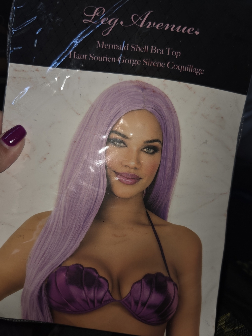 Leg Avenue Long Lavender Mermaid Wig with Shell Bra Accent